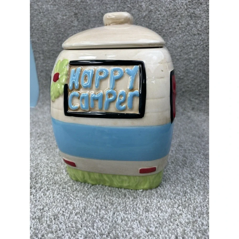 Creative Co-op Happy Camper Cookie Jar Kellie Montana Ceramic Camper R V Kitchen